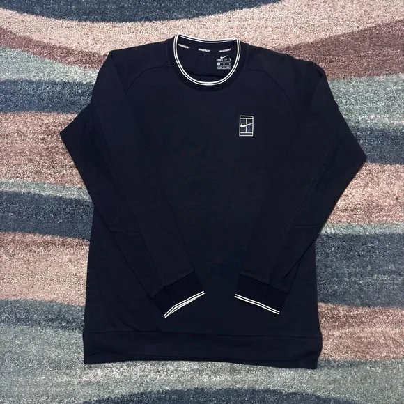 NikeCourt Dri-FIT Tennis Crewneck Sweatshirt Black Men’s Medium - Picture 2 of 11